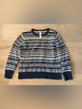 Tiara International vintage cotton blend fair isle Nordic sweater buttons - S